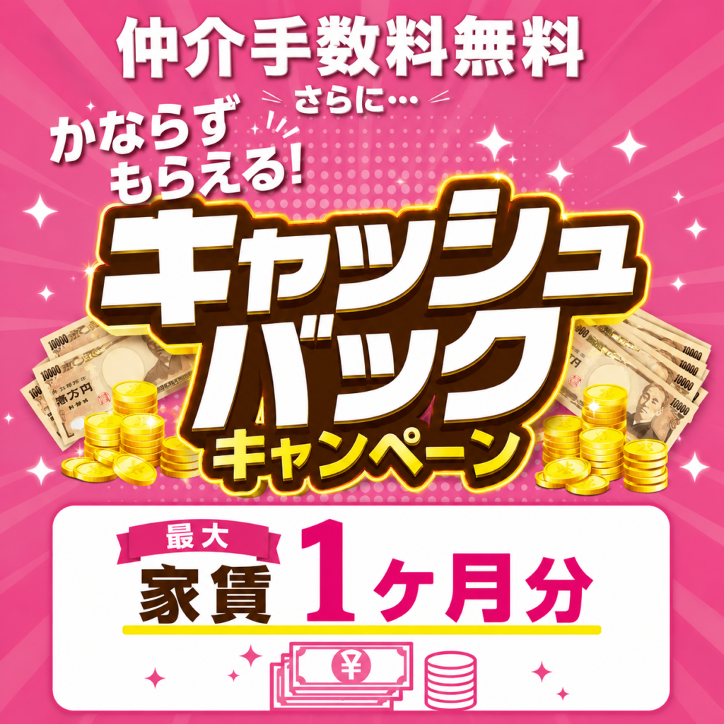 名古屋アセットの仲介手数料無料・最大家賃1ヶ月分キャッシュバックキャンペーン
