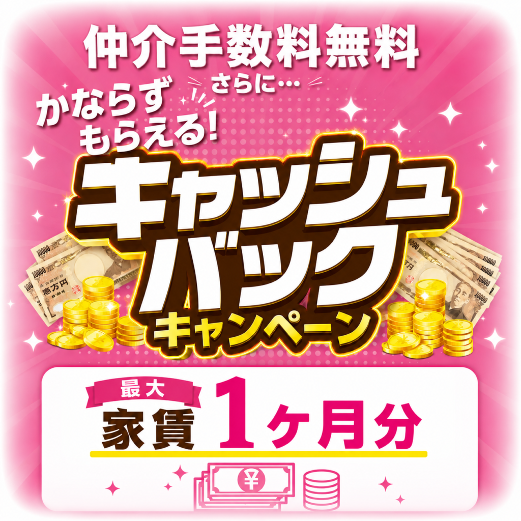 名古屋アセットの仲介手数料無料・最大家賃1ヶ月分キャッシュバックキャンペーン